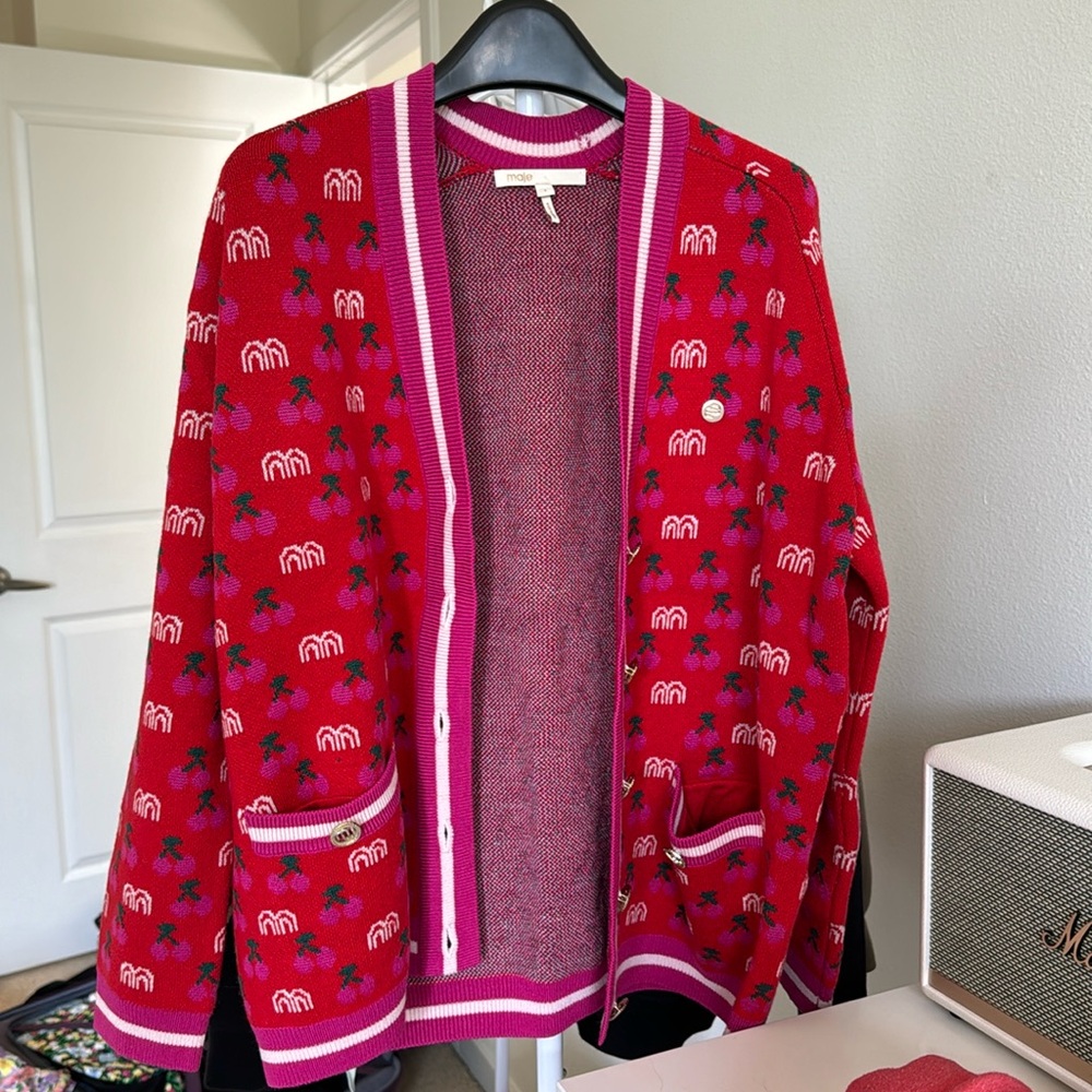 Maje March Cherry Jacquard Cardigan